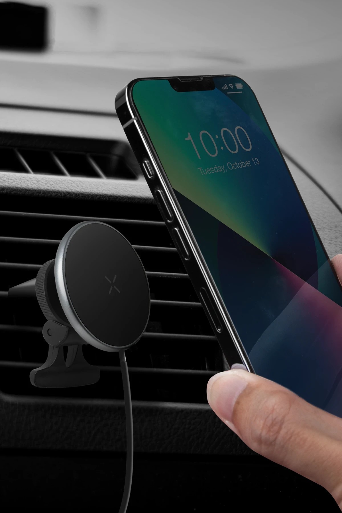 ENERGEA MagDrive 2in1 Izgara Klipsli ve Bardaklık Bölgesine Takma Aparatlı 15W Kablosuz Şarjlı Manyetik Magsafe Araç Tutucu - Siyah