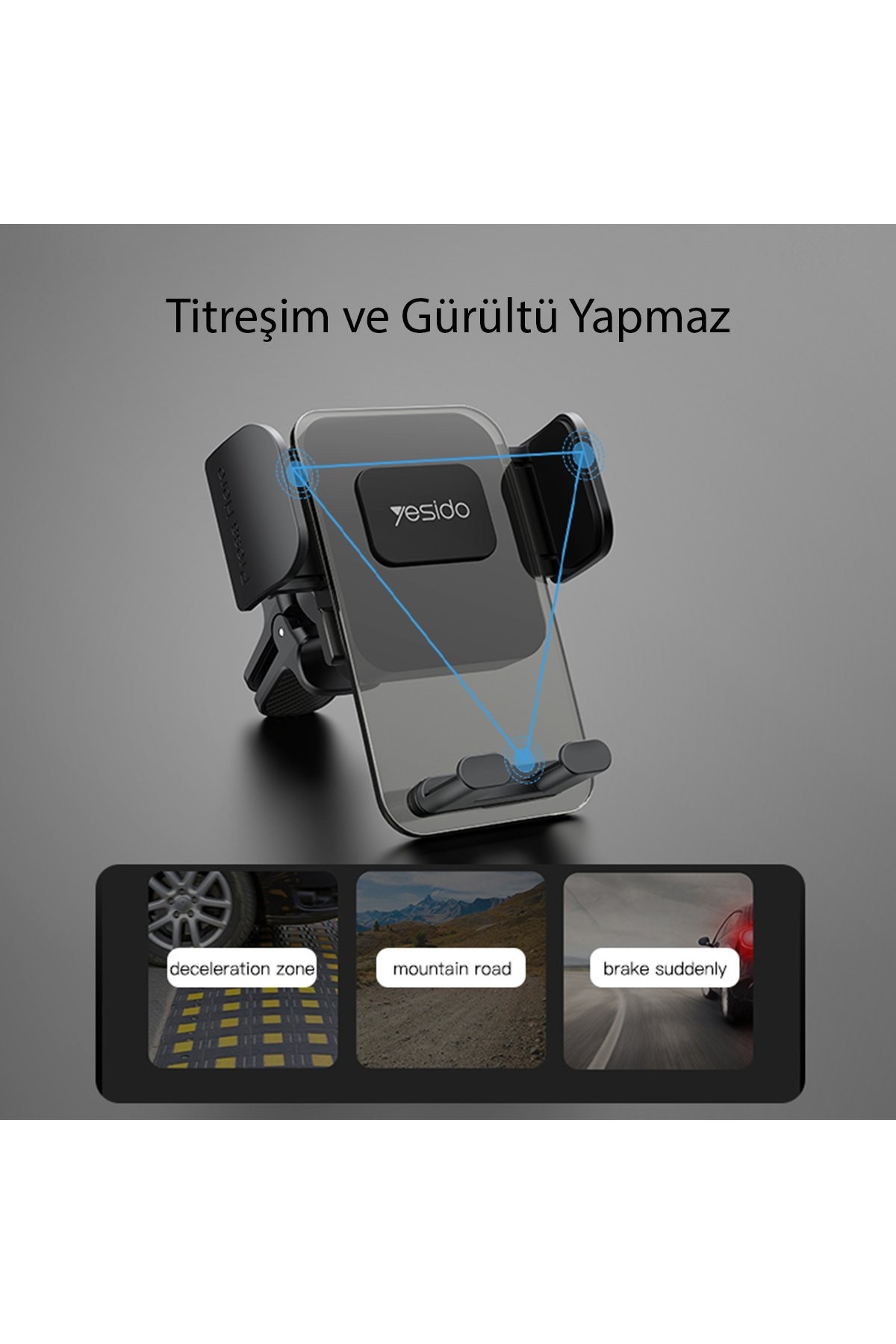 YESIDO C163 Izgara Klipsli 360 Derece Ayarlanabilir Araç Tutucu - Siyah