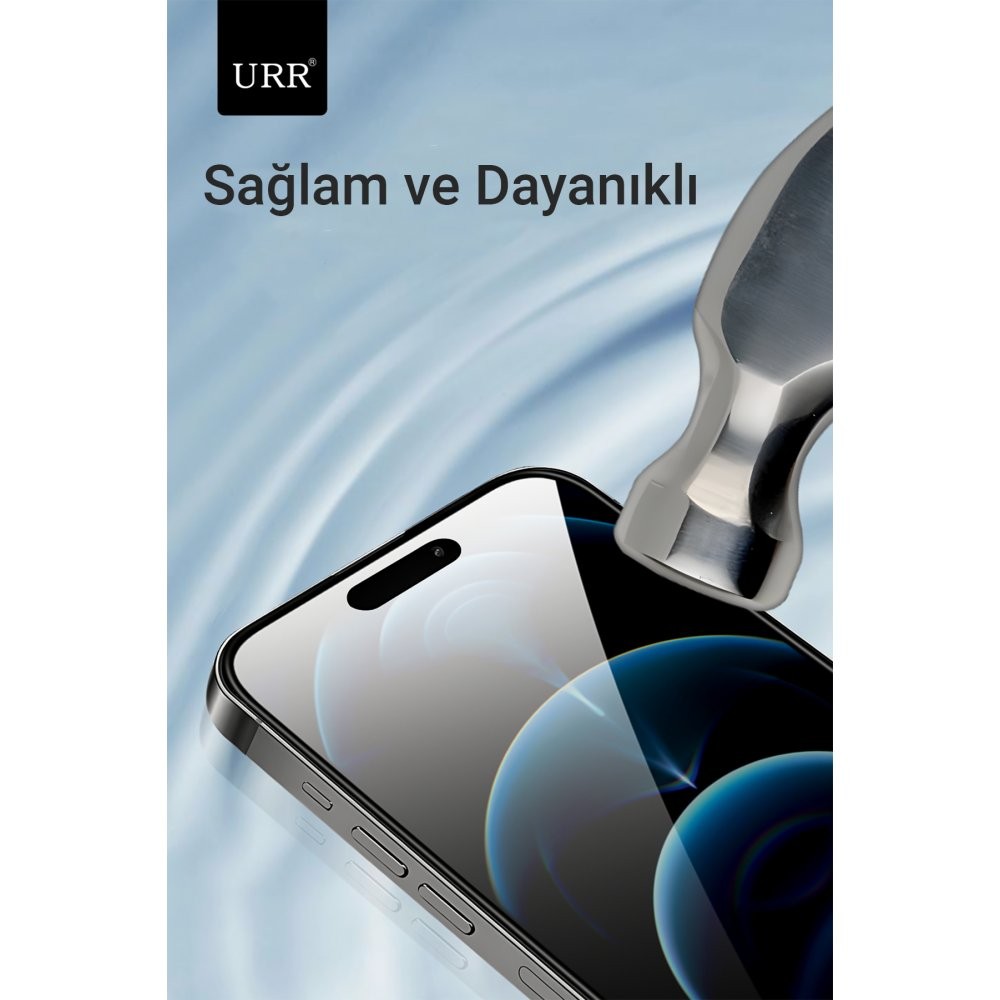 URR iPhone 15 Pro Max 2.5D Antistatik Silkscreen Cam Ekran Koruyucu - Siyah