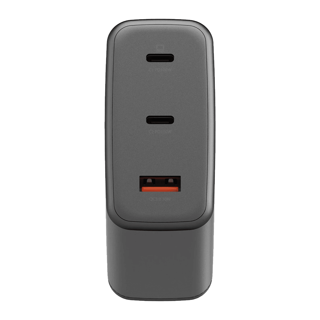 ENERGEA AmpCharge GaN100 2 Adet 100W Type-C ve 30W USB 3.0 Çıkışlı Hızlı Şarj Aleti - Koyu Gri