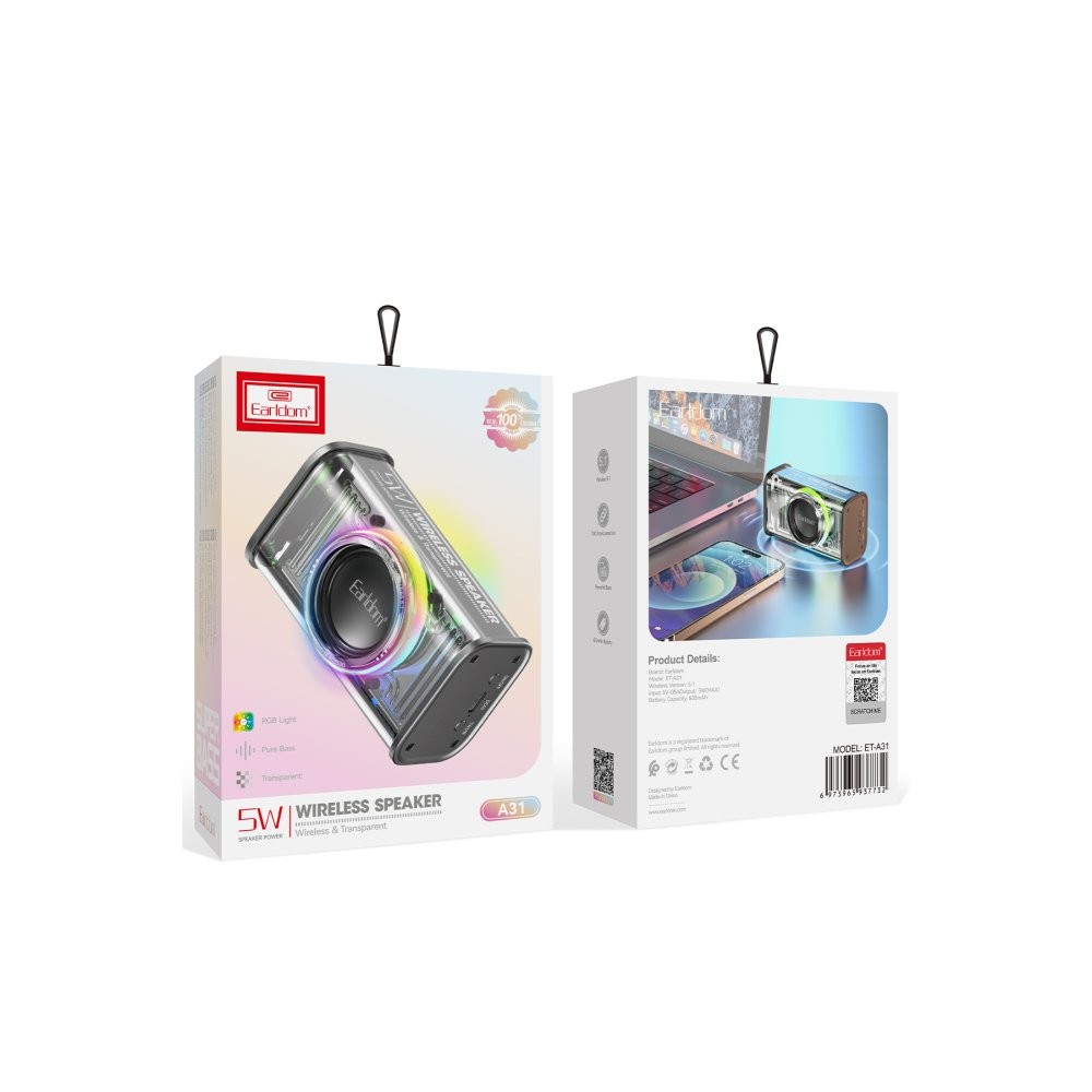 EARLDOM A31 RGB Işıklı Bluetooth 5.1 Kablosuz Hoparlör - Beyaz