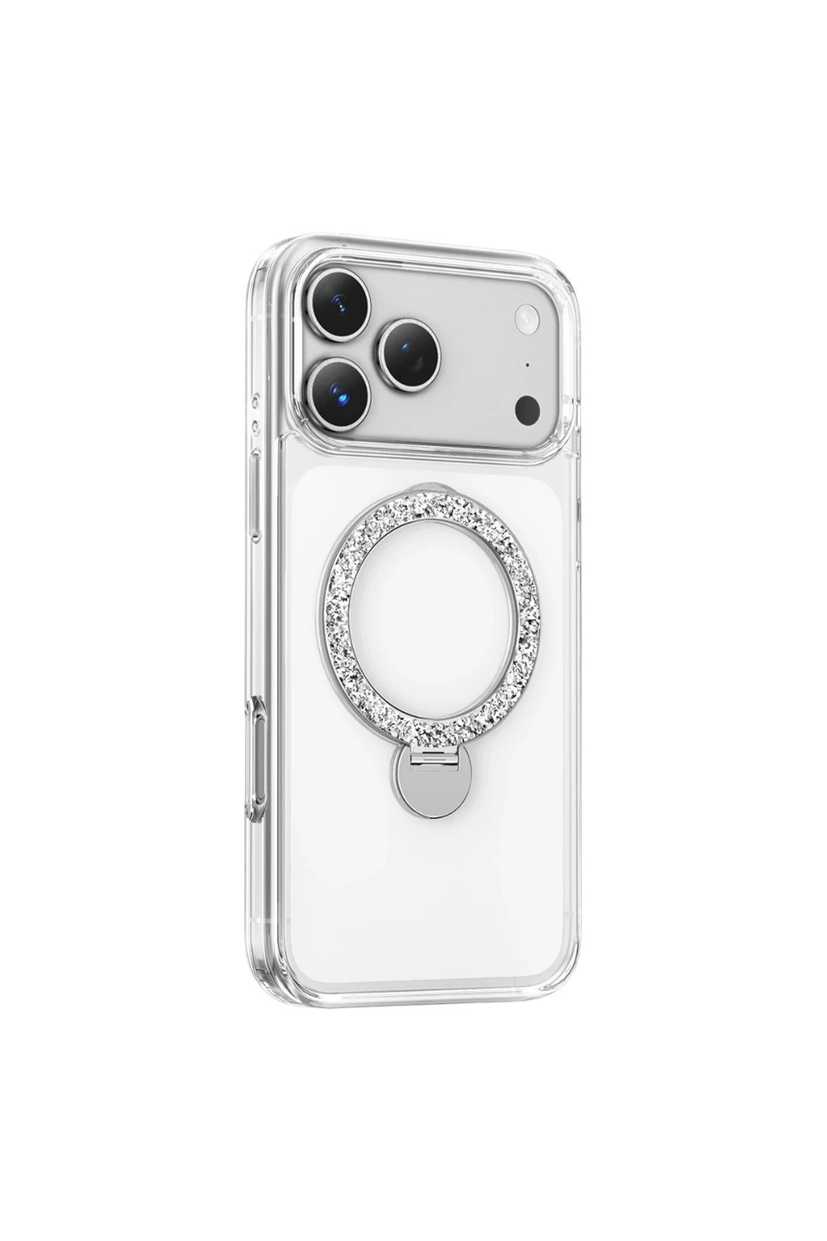 KEEPHONE iPhone 17 Pro Max Crystal Taşlı 360 Magsafe Standlı Kılıf - Şeffaf
