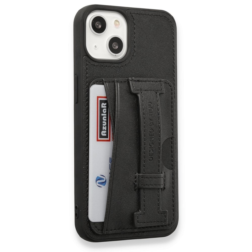 HDD iPhone 15 HD Deri Kartvizitli Kılıf - Siyah
