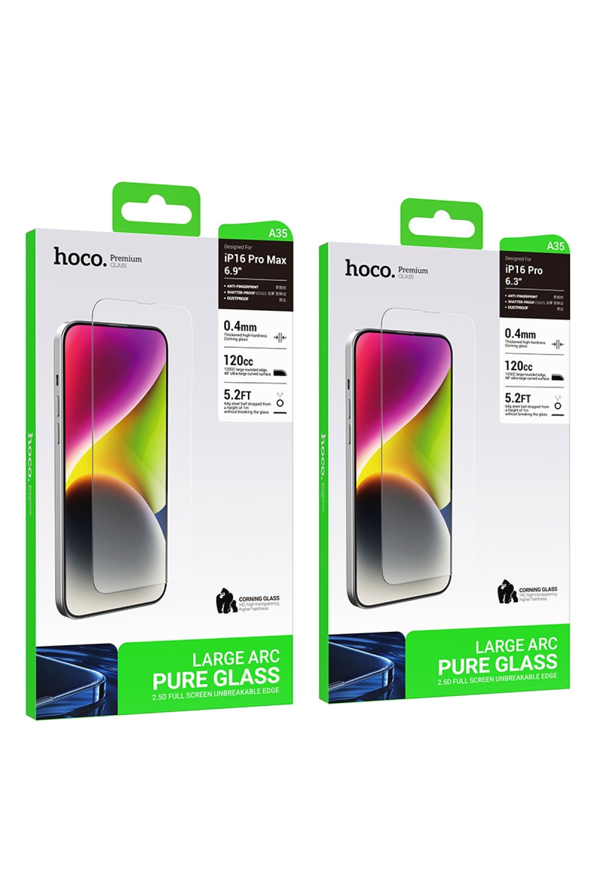 HOCO iPhone 16 Pro Large ARC Edge Pure Cam Ekran Koruyucu - Siyah