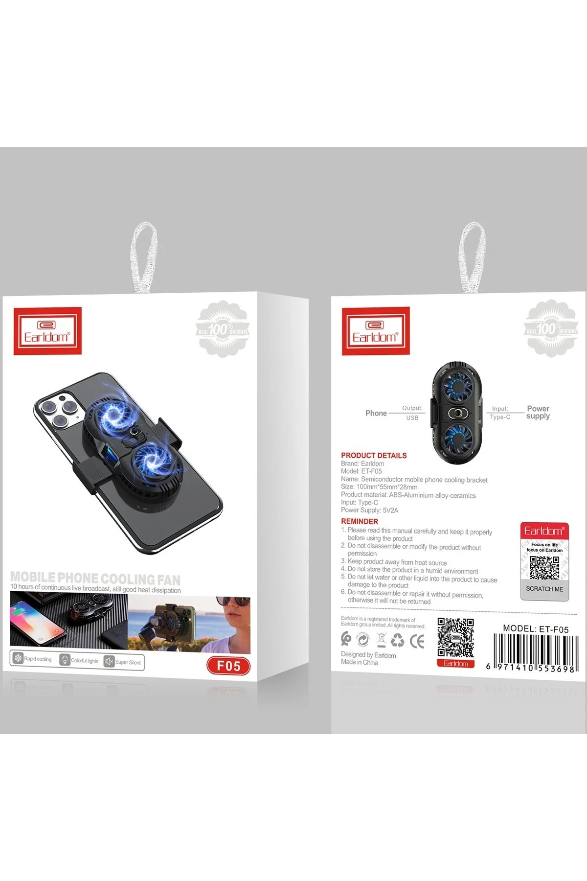 EARLDOM F05 Işıklı Radyatör Telefon Soğutucu Fan - Siyah