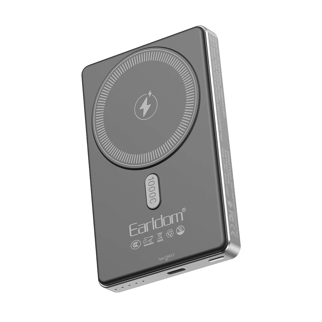 EARLDOM PD49 10.000 mAh 15W Kablosuz Şarj ve 20W Type-C Çıkışlı PD Hızlı Şarj Powerbank - Siyah