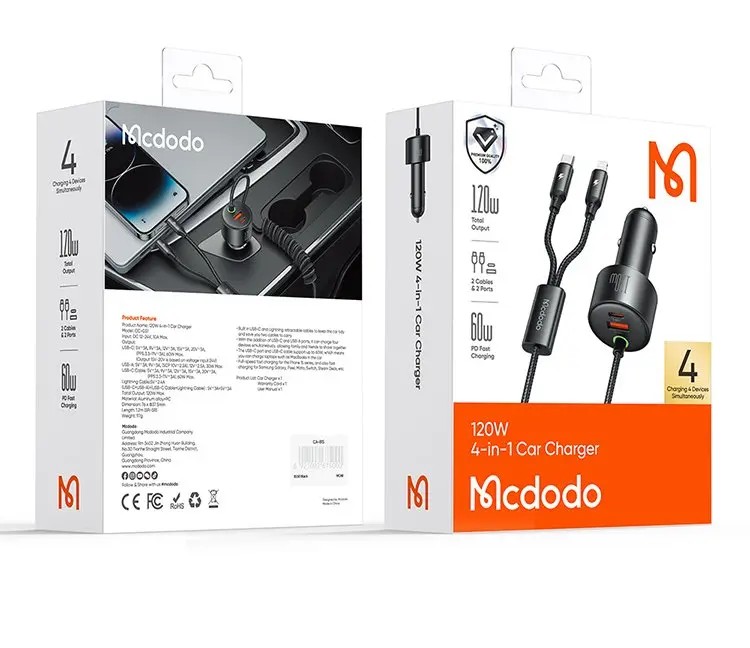 MCDODO CC-0370 120W 4 Portlu PD PPS Araç Şarj Cihazı - Siyah