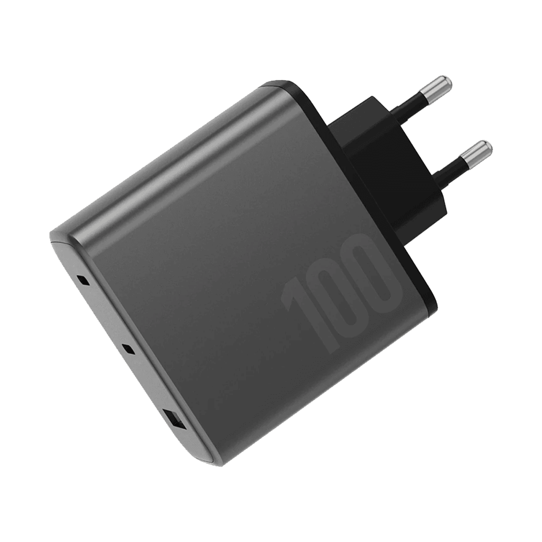 ENERGEA AmpCharge GaN100 2 Adet 100W Type-C ve 30W USB 3.0 Çıkışlı Hızlı Şarj Aleti - Koyu Gri