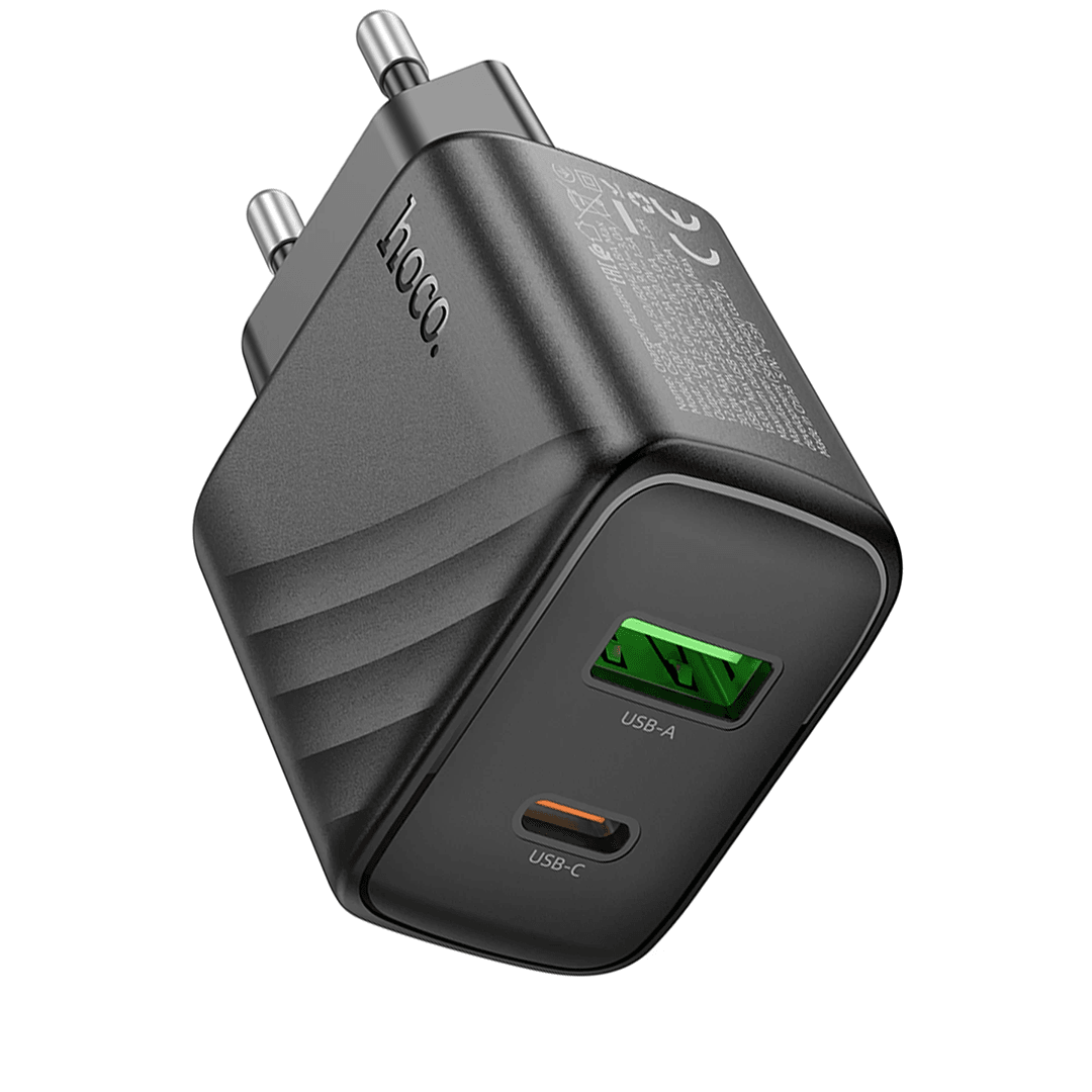 HOCO CS23A Sunlight 30W 1 Adet Type-C ve 1 Adet USB 3.0 QC Çıkışlı PD Hızlı Şarj Aleti - Siyah