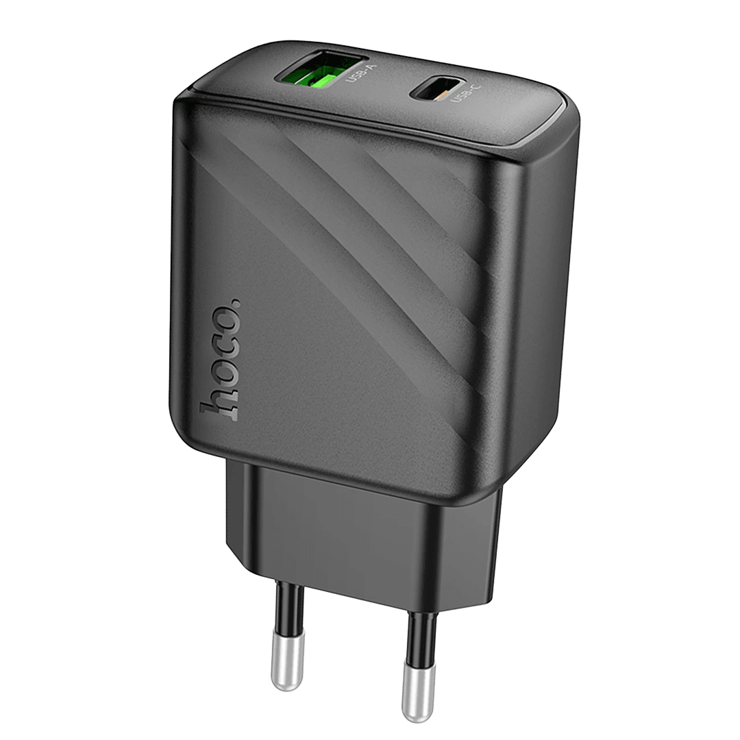 HOCO CS23A Sunlight 30W 1 Adet Type-C ve 1 Adet USB 3.0 QC Çıkışlı PD Hızlı Şarj Aleti - Siyah