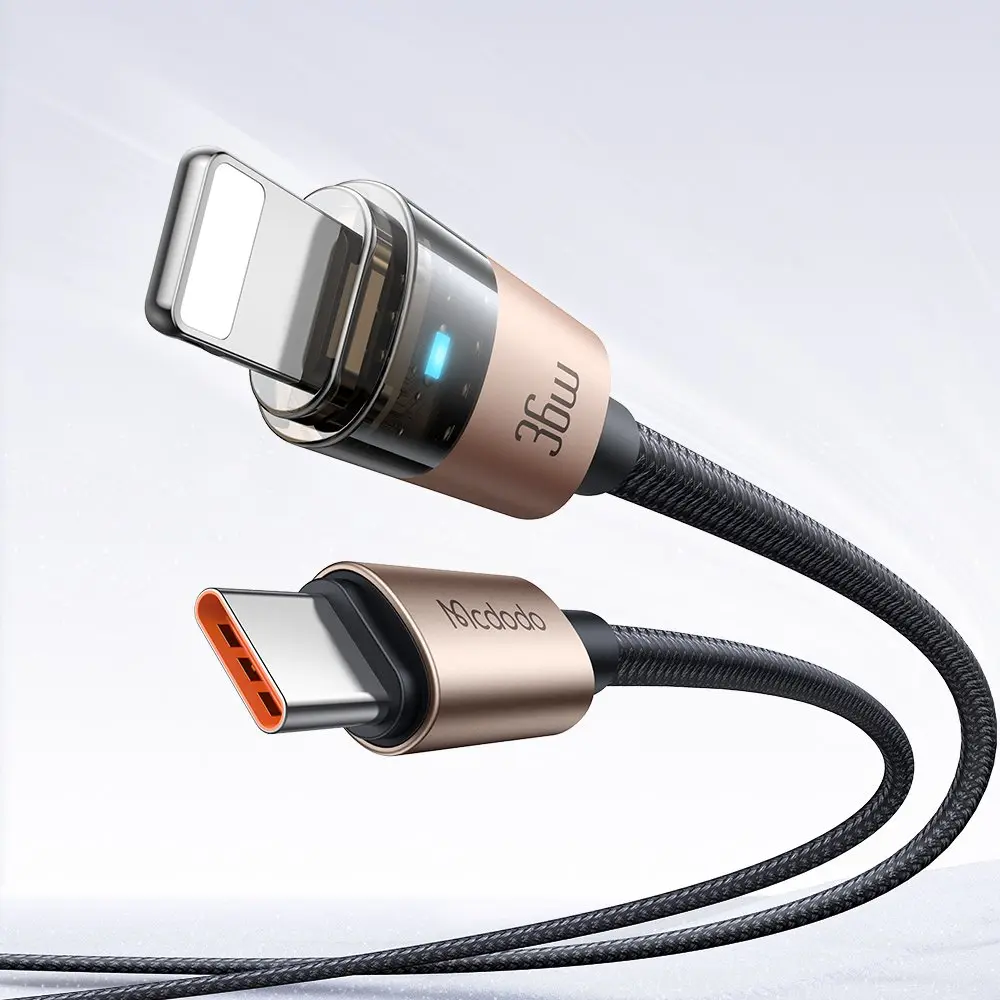 MCDODO CA-6941 Type-C to Lightning 36W 1.2 m Şeffaf Kablo Şarj Işıklı