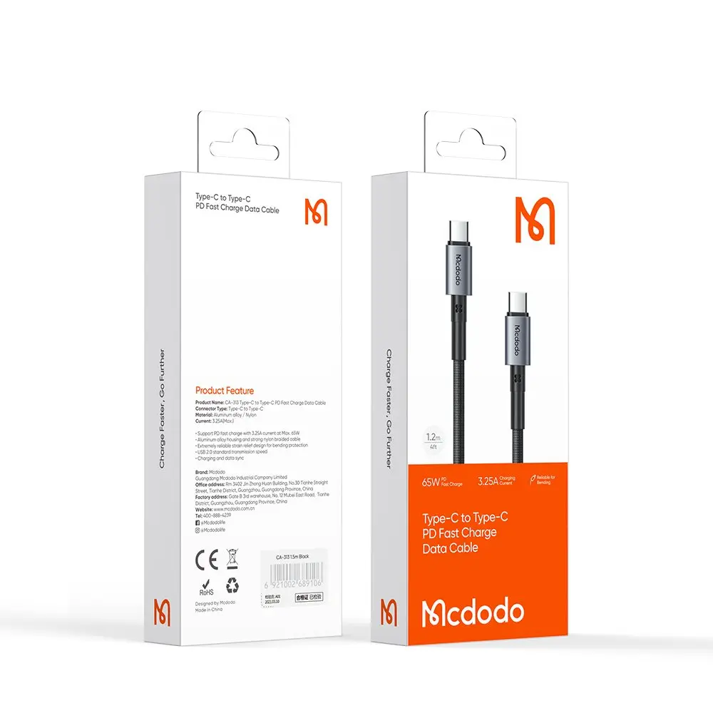 MCDODO CA-3130 65W Type-C to Type-C 1.2 m Siyah Kablo