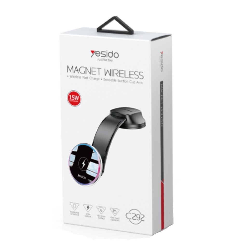 YESIDO C292 Yapışkanlı 360 Derece Ayarlanabilir 15W Kablosuz Şarjlı Manyetik Magsafe Araç Tutucu - Siyah