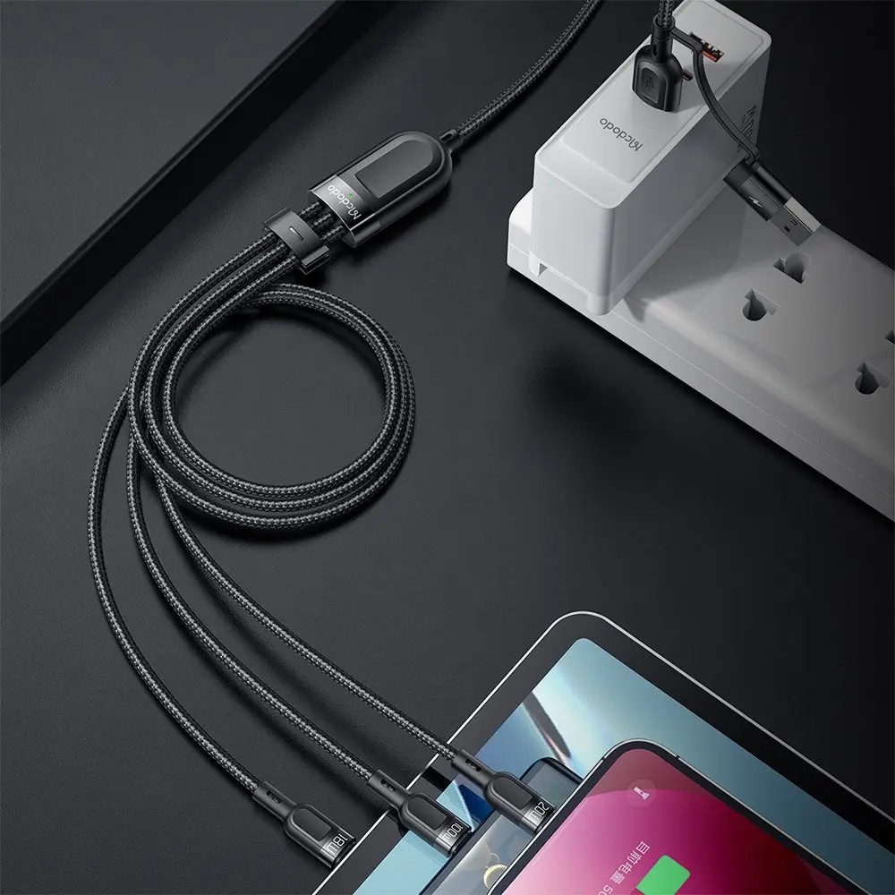 MCDODO CA-8800 2 in 3 100W USB-A/C - Lightning+Micro+Type-C Süper Hızlı Şarj ve Veri Kablosu 1.2 m