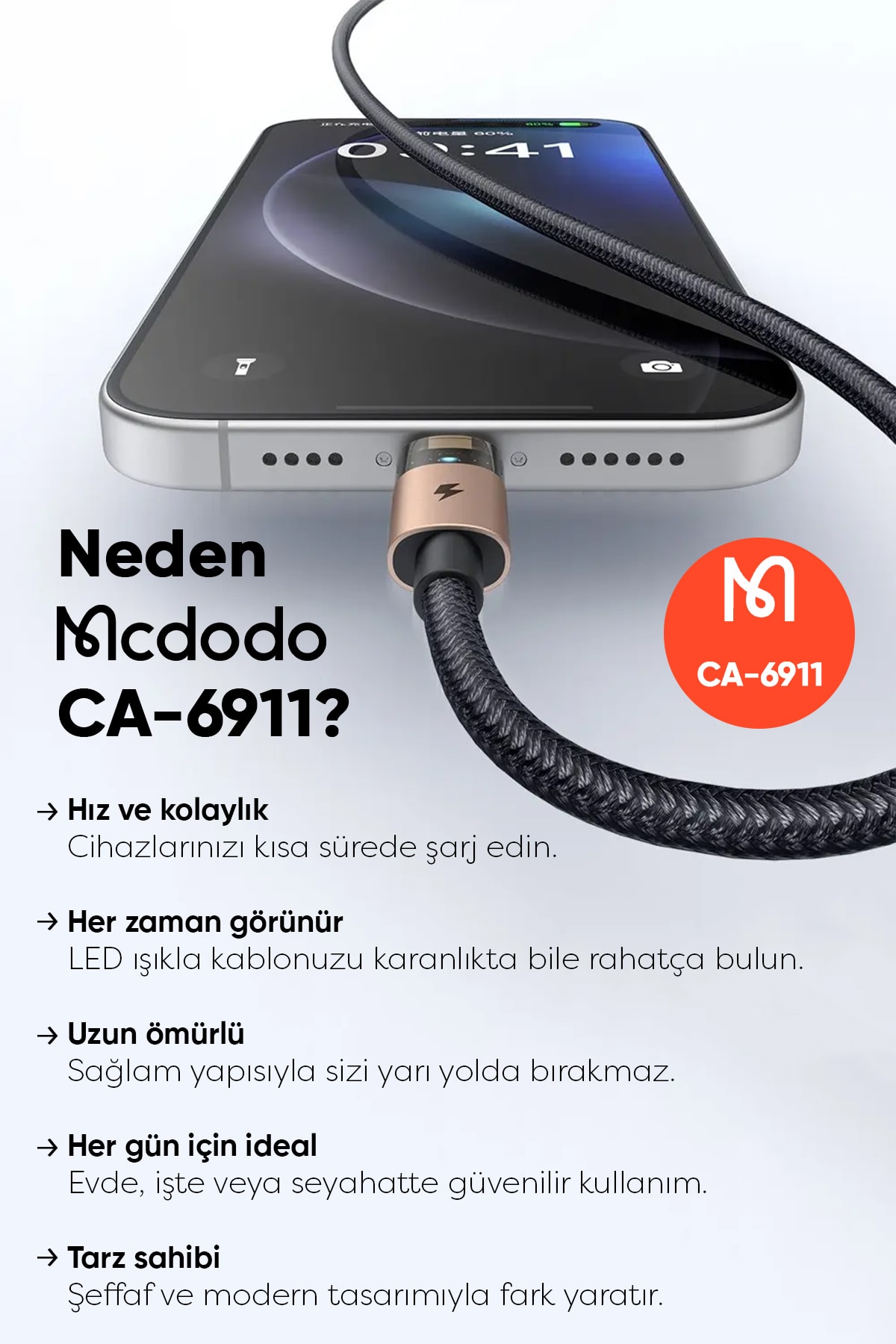 MCDODO CA-6911 USB-A to Lightning Şeffaf Kablo 1.2 m