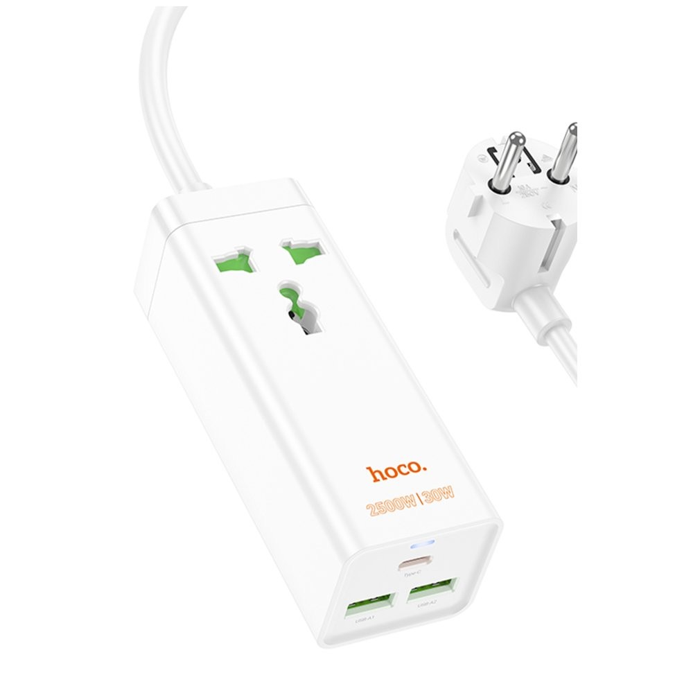 HOCO AC9A 1.5M Talent 2 Adet USB 1 Adet Type-C 1 Adet Priz PD30W Şarj Aleti - Beyaz