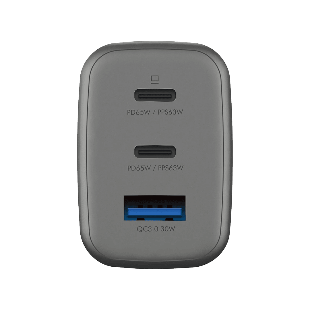 ENERGEA AmpCharge GaN65 2 Adet 65W Type-C ve 30W USB 3.0 Çıkışlı Hızlı Şarj Aleti - Koyu Gri