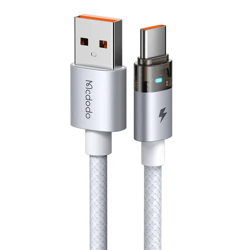 MCDODO CA-6892 USB-A to Type-C 1.2 m Şeffaf Şarj Işıklı Kablo - Beyaz