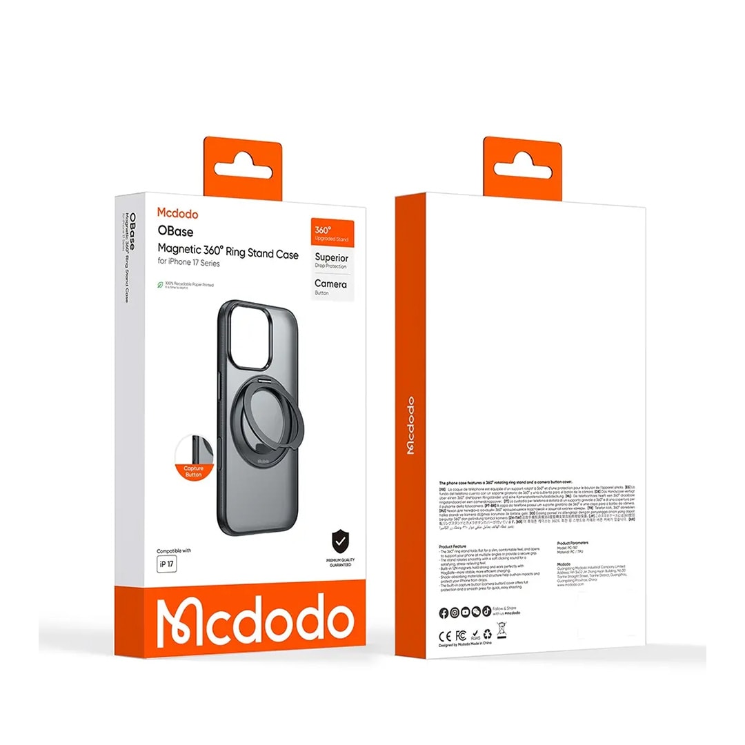 MCDODO PC-1870 iPhone 17 Yakalama Düğmeli Manyetik 360° Halka Standlı Kılıf