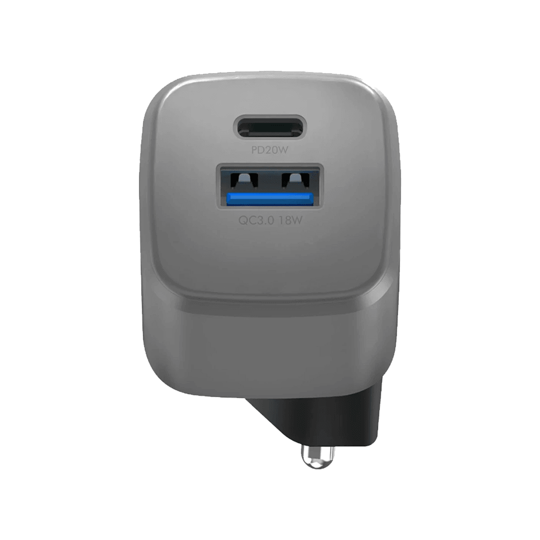 ENERGEA AmpCharge GaN20 20W Type-C ve 18W USB 3.0 Çıkışlı Hızlı Şarj Aleti - Koyu Gri