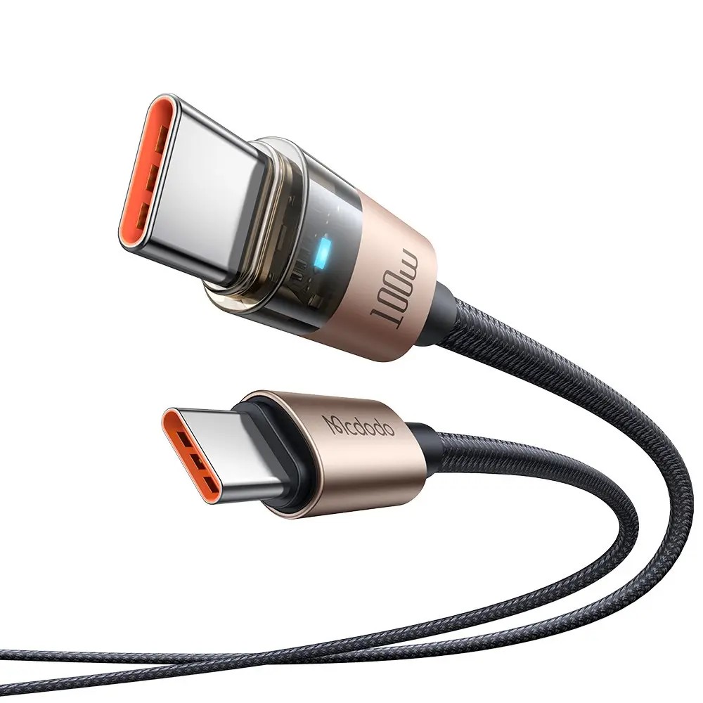 MCDODO CA-5581 Type-C to Type-C 100W 1.2 m LED Işıklı Şeffaf Kablo