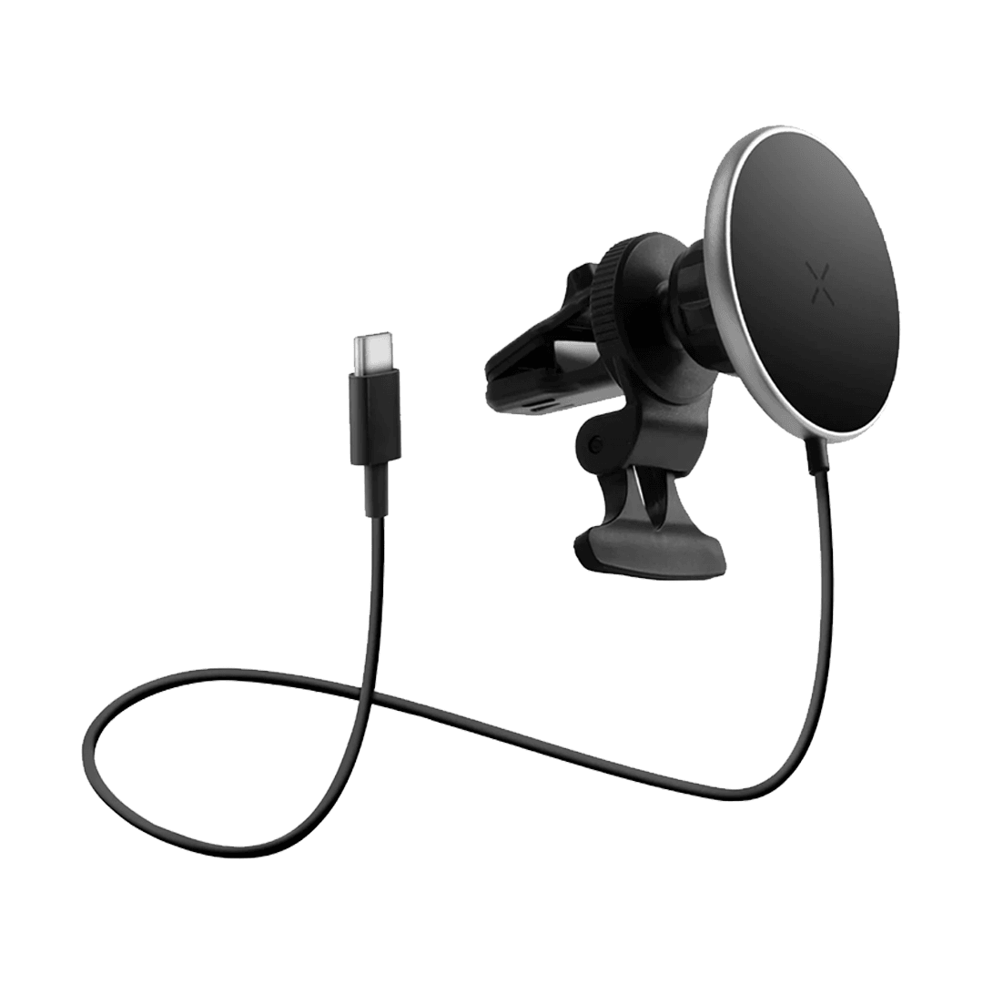 ENERGEA MagDrive 2in1 Izgara Klipsli ve Bardaklık Bölgesine Takma Aparatlı 15W Kablosuz Şarjlı Manyetik Magsafe Araç Tutucu - Siyah