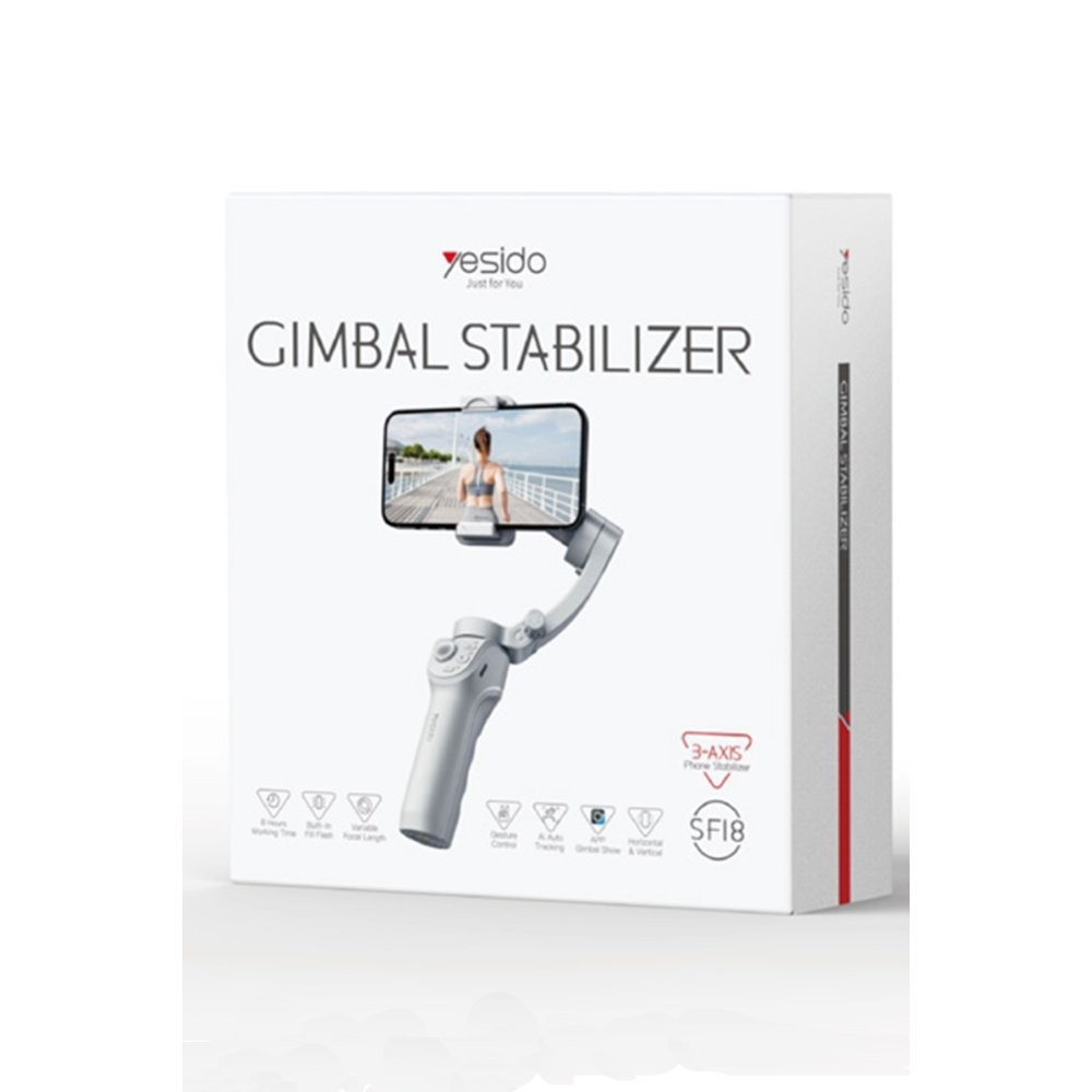 YESIDO SF18 360 Derece Otomatik Yüz Takipli Tripodlu BT 5.0 Selfie Gimbal - Gri