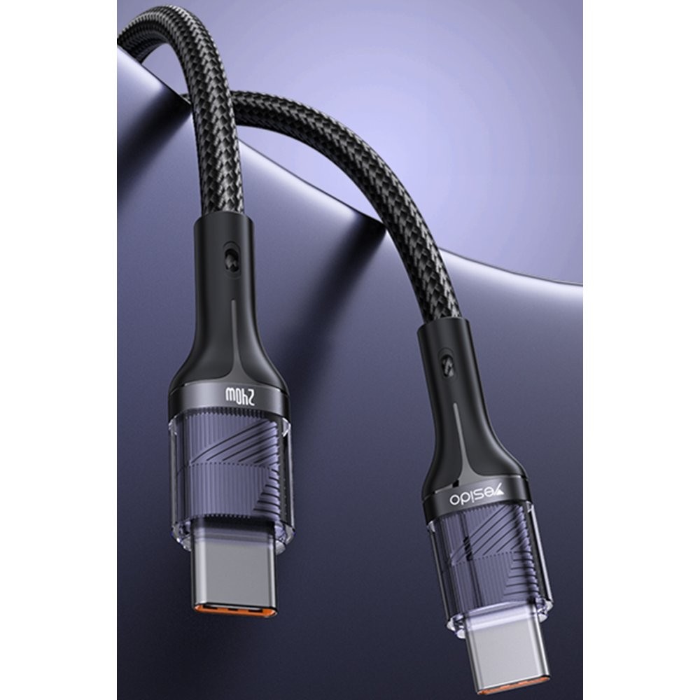 YESIDO CA166 1.2M 240W Type-C to Type-C PD 2.0 Hızlı Şarj Kablosu - Siyah