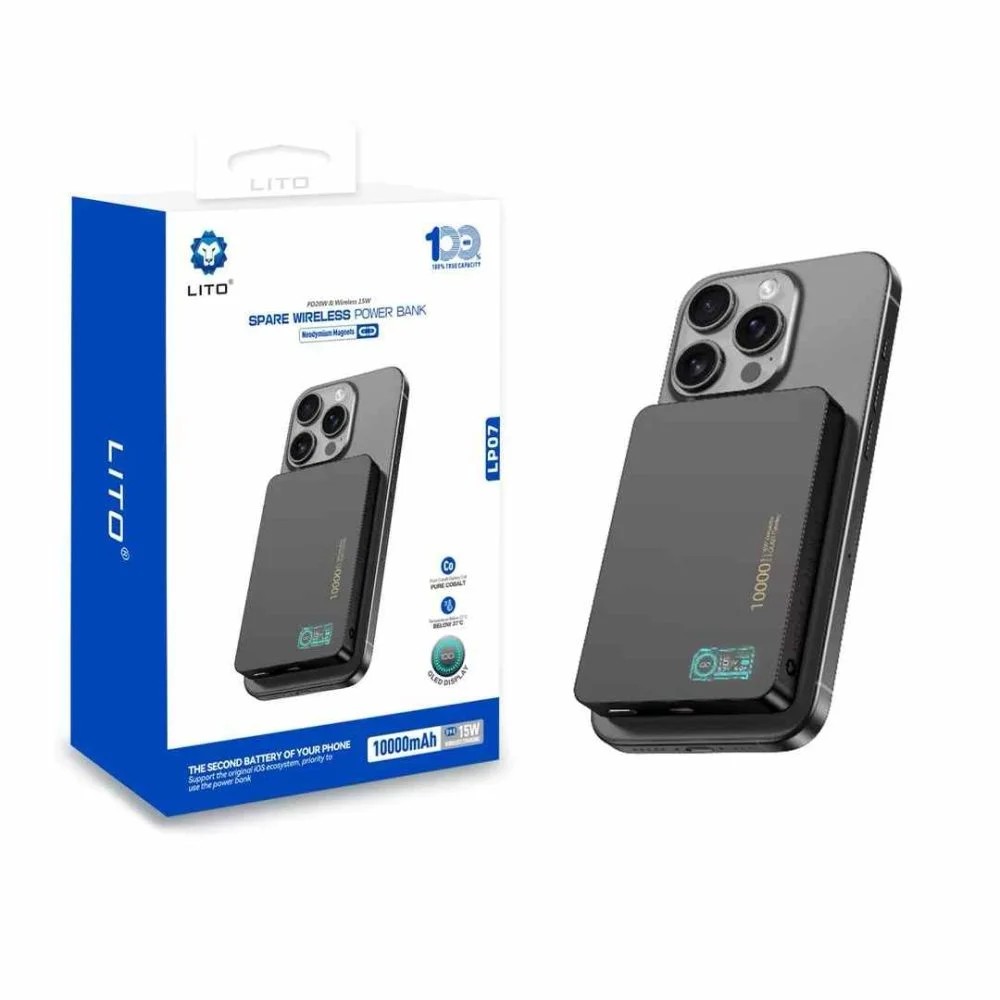 LITO LP07 15W Ultra İnce 5’i 1 Arada Manyetik Qi2 Powerbank 10000 mAh