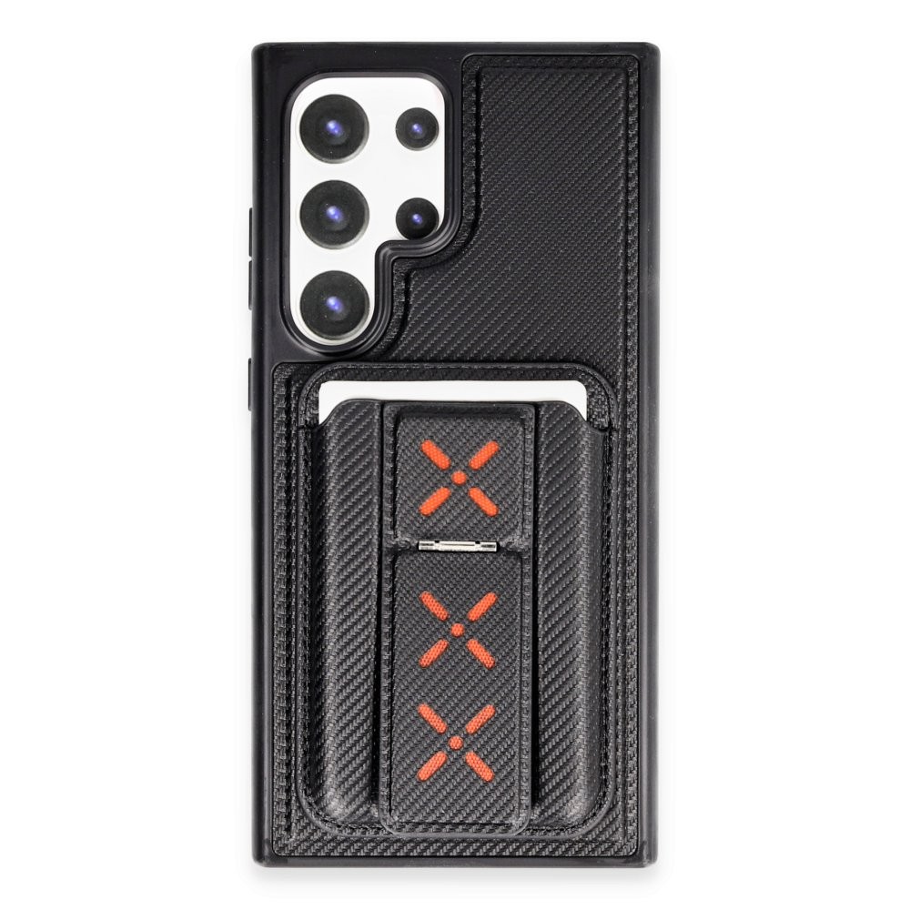 HDD Samsung Galaxy S24 Ultra HBC-258 Hamburg Magnet Kartvizitli Stantlı Kılıf - Siyah