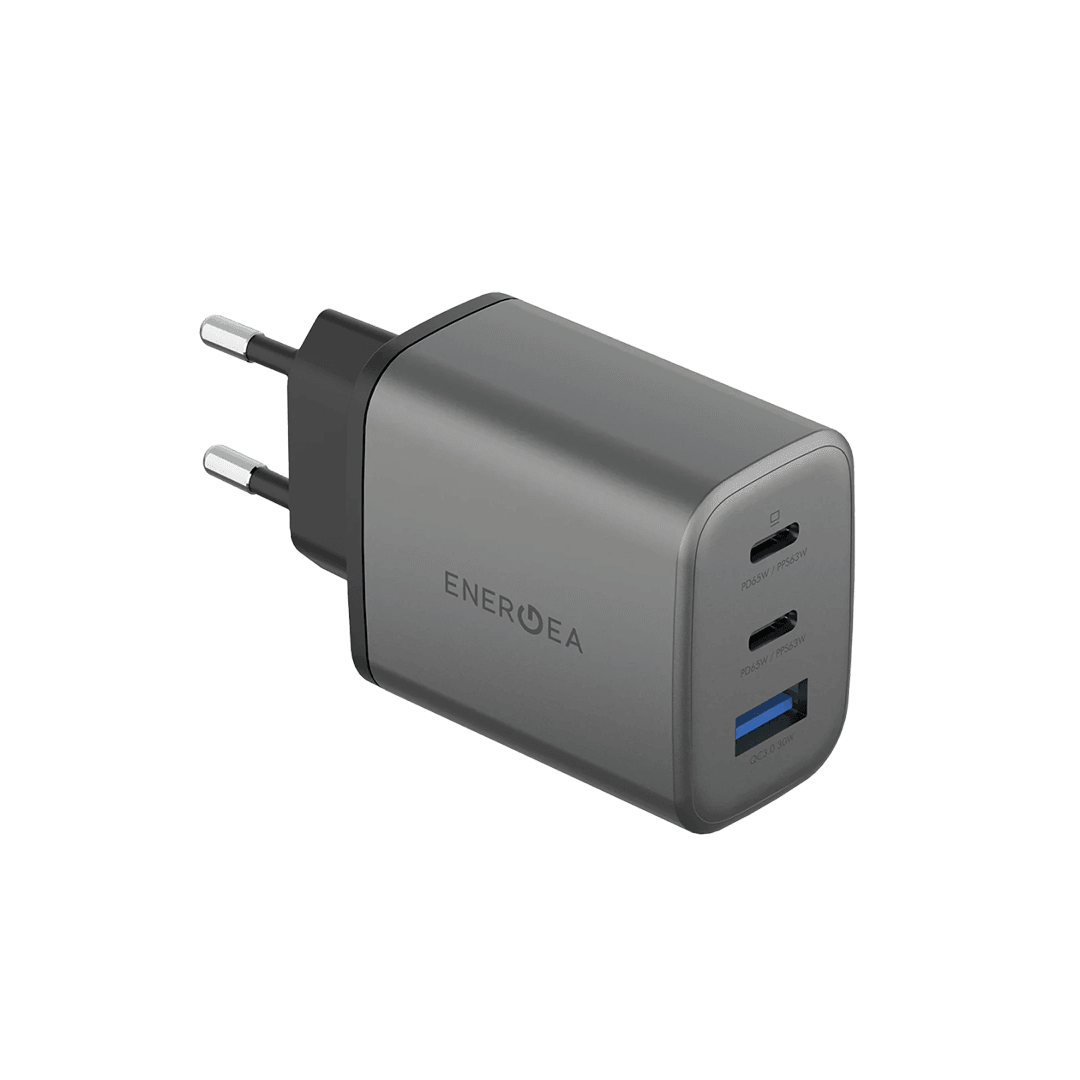 ENERGEA AmpCharge GaN65 2 Adet 65W Type-C ve 30W USB 3.0 Çıkışlı Hızlı Şarj Aleti - Koyu Gri