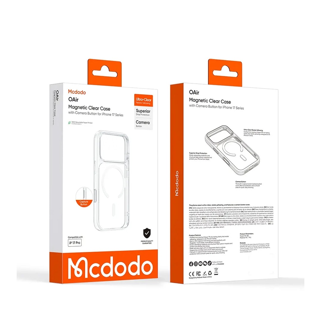 MCDODO PC-1826 iPhone 17 Pro Max Manyetik Şeffaf Kılıf