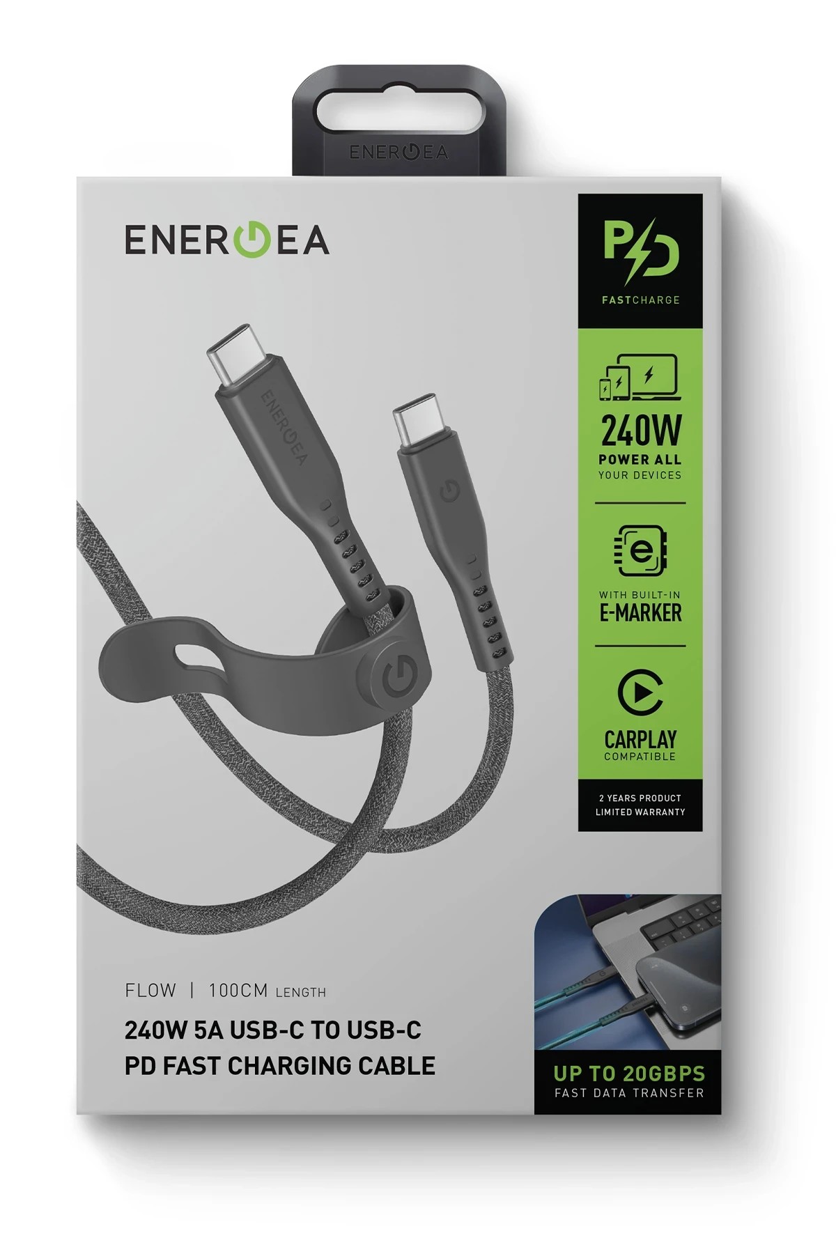 ENERGEA Flow USB 3.2 2M 240W Type-C to Type-C PD Hızlı Şarj Kablo - Siyah