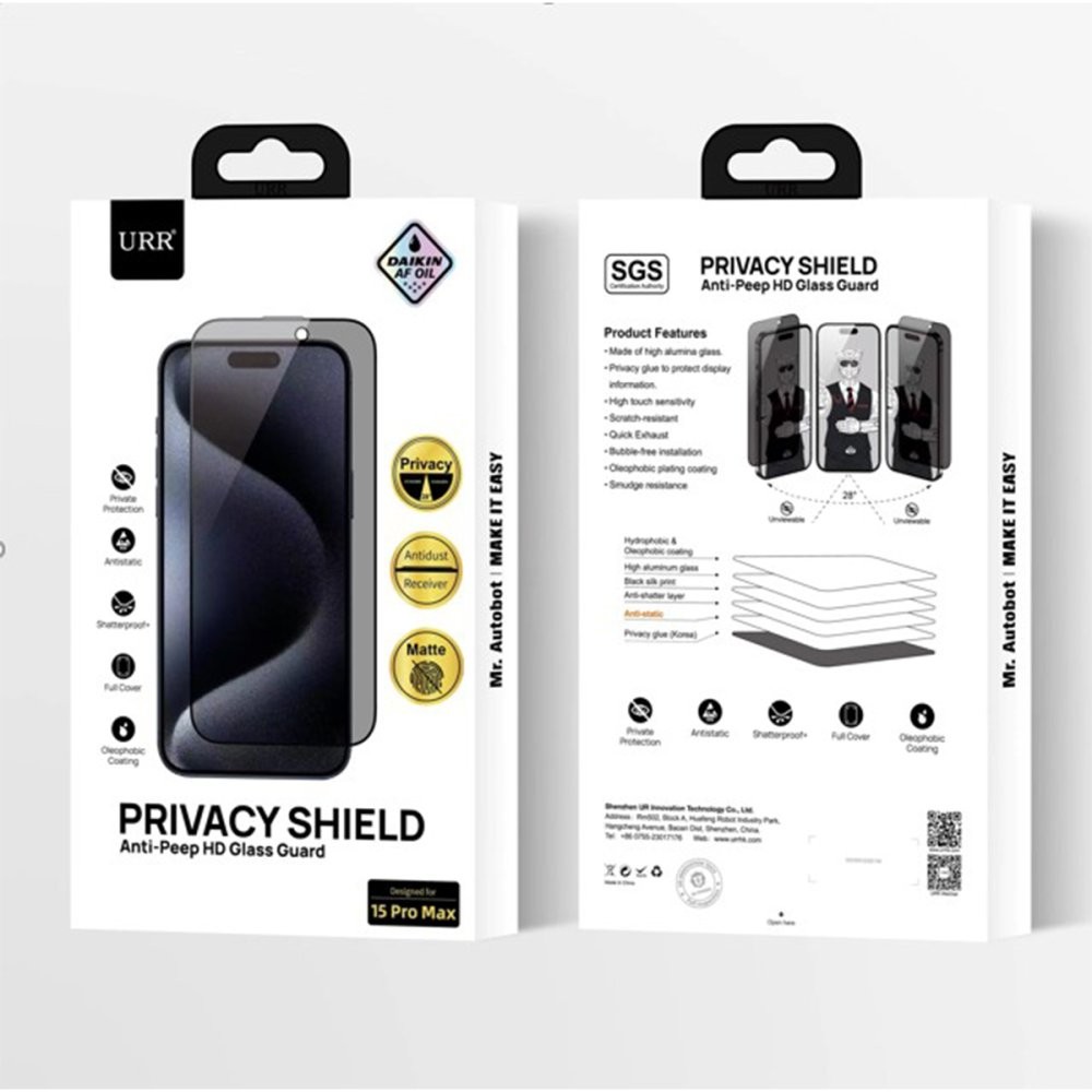 URR iPhone 14 Pro Matte Privacy Cam Ekran Koruyucu - Siyah