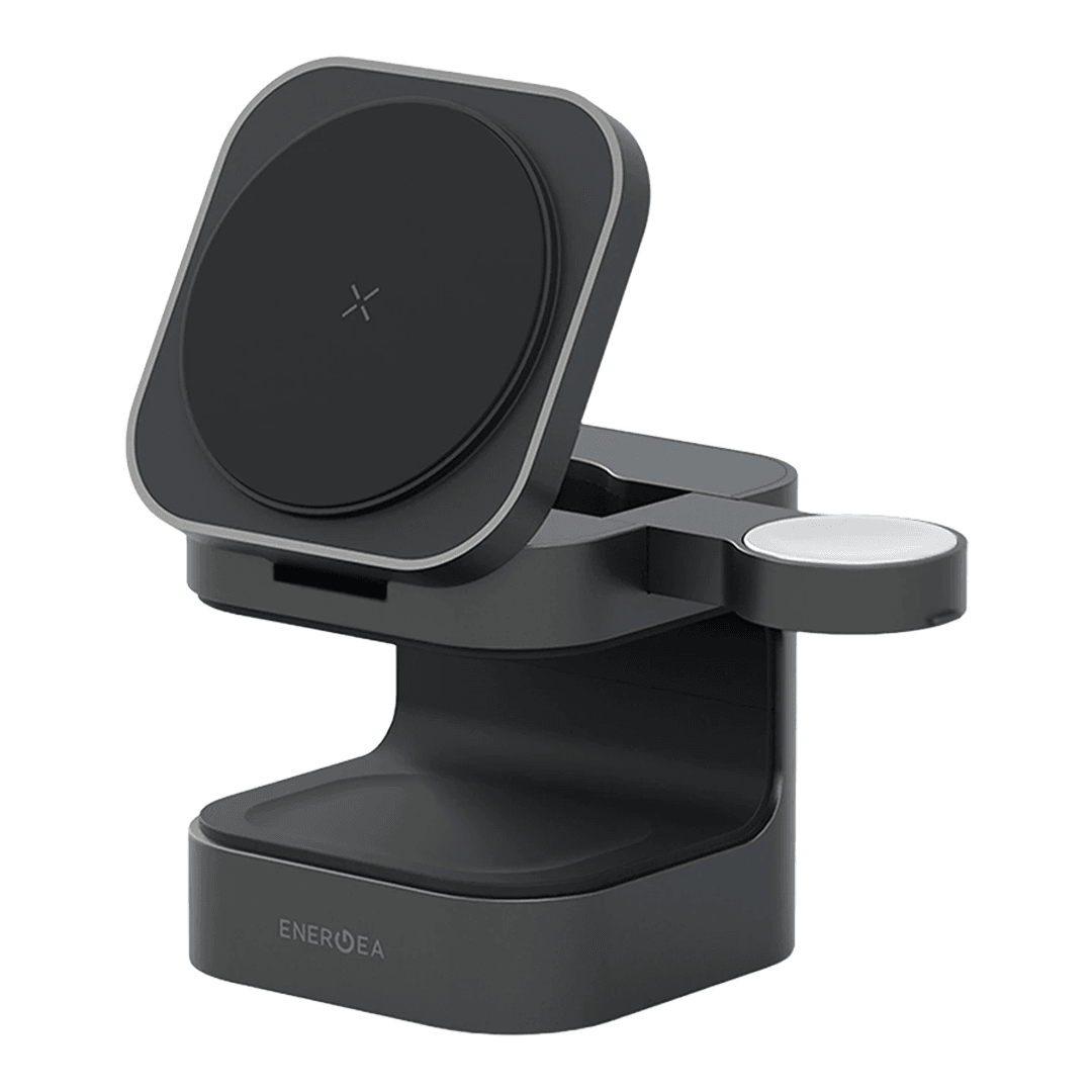ENERGEA MagCube 3in1 Katlanabilir 15W Telefon Saat Airpods Masaüstü Hızlı Şarj Standı - Koyu Gri