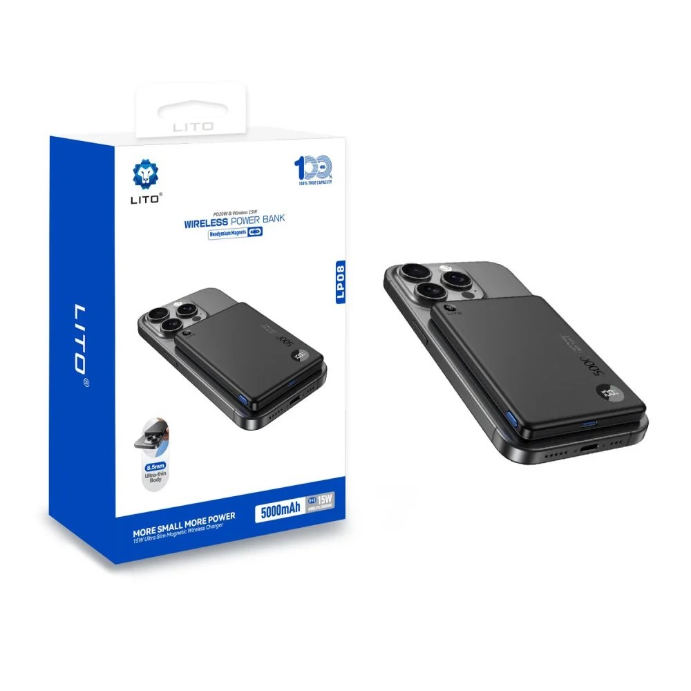 LITO LP08 Taşınabilir İnce Manyetik Göstergeli Magsafe Powerbank  5000 mAh