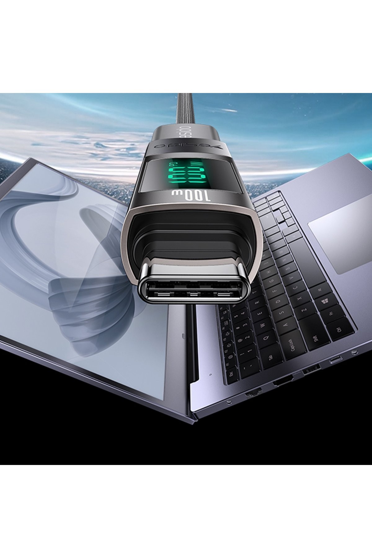 YESIDO GS24 Type-C to Type-C 100W Dijital Ekranlı Dönüştürücü - Siyah