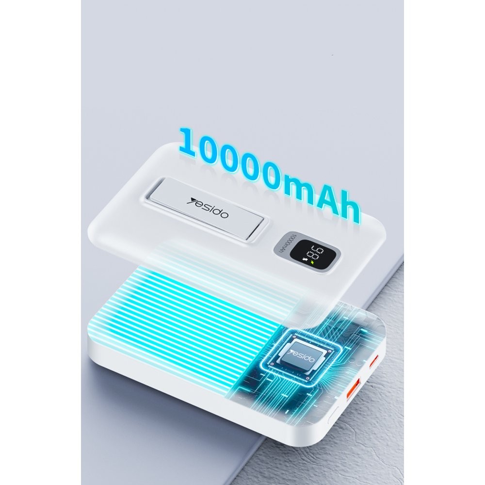 YESIDO YP45 10.000 mAh 20W Dijital Göstergeli 15W Kablosuz Şarjlı Stantlı Magsafe PD Hızlı Şarj Powerbank - Beyaz