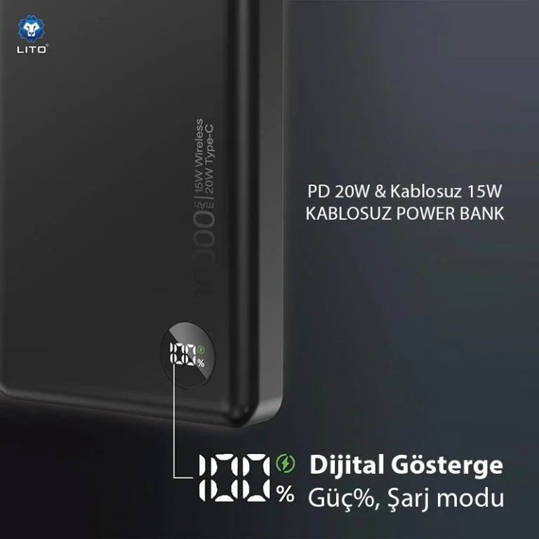 LITO LP08 Taşınabilir İnce Manyetik Göstergeli Magsafe Powerbank  5000 mAh