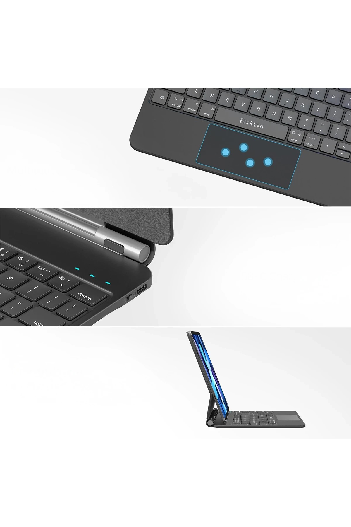 EARLDOM KB10P iPad Pro 13 (2024) Kablosuz Klavyeli Tablet Kılıfı - Siyah