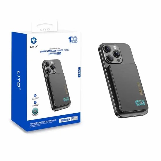 LITO LP07 15W Ultra İnce 5’i 1 Arada Manyetik Qi2 Powerbank 5000 mAh