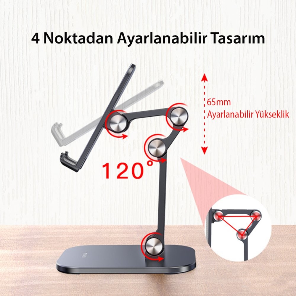 YESIDO C104 Ayarlanabilir Katlanabilir Masaüstü Telefon Tablet Standı - Siyah