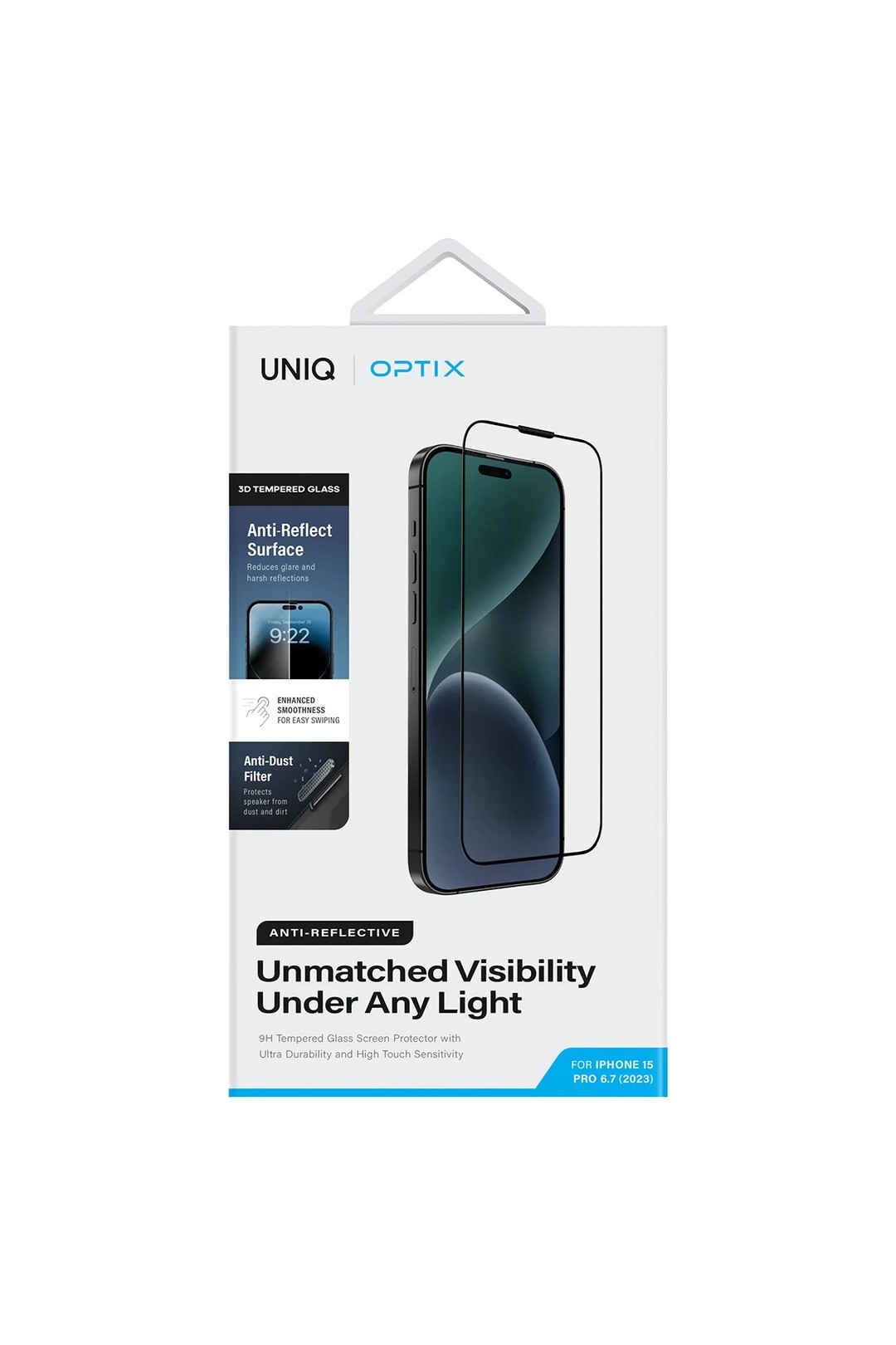 UNIQ iPhone 15 Optix Anti Reflective Cam Ekran Koruyucu - Siyah