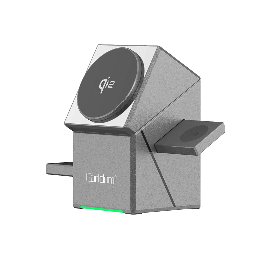 EARLDOM WC65 3 in 1 15W Telefon 2.5W Saat ve 5W Airpods İçin Kablosuz Şarj Standı - Gri