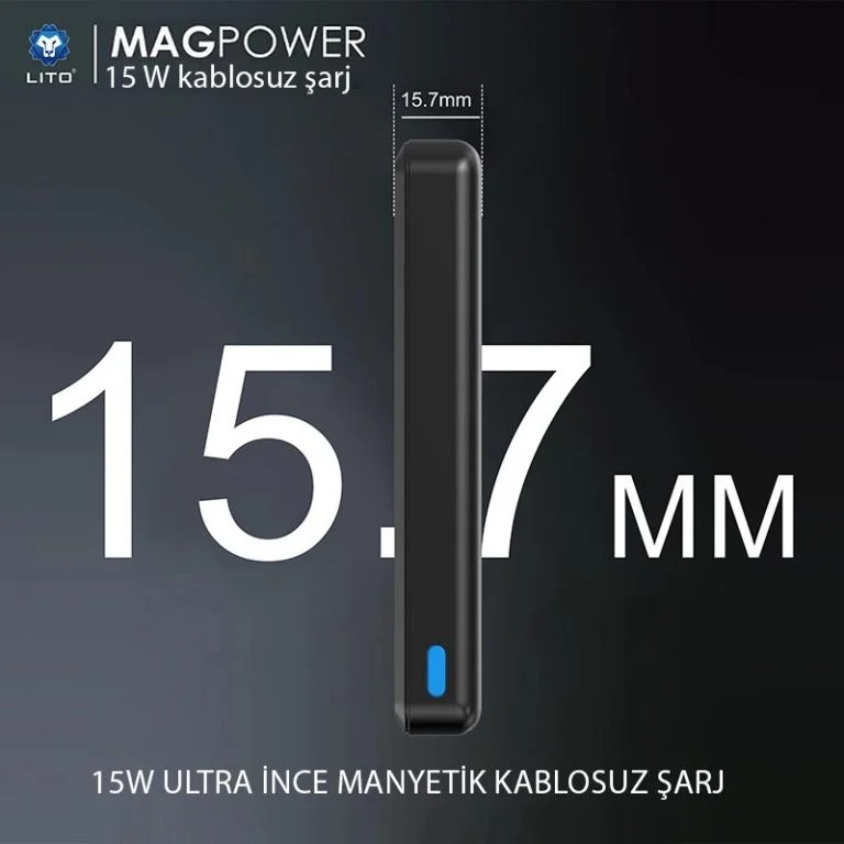 LITO LP08 Taşınabilir İnce Manyetik Göstergeli Magsafe Powerbank 10000 mAh
