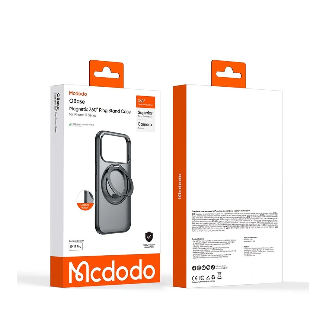 MCDODO PC-1872 iPhone 17 Pro Max Yakalama Düğmeli Manyetik 360° Halka Standlı Kılıf