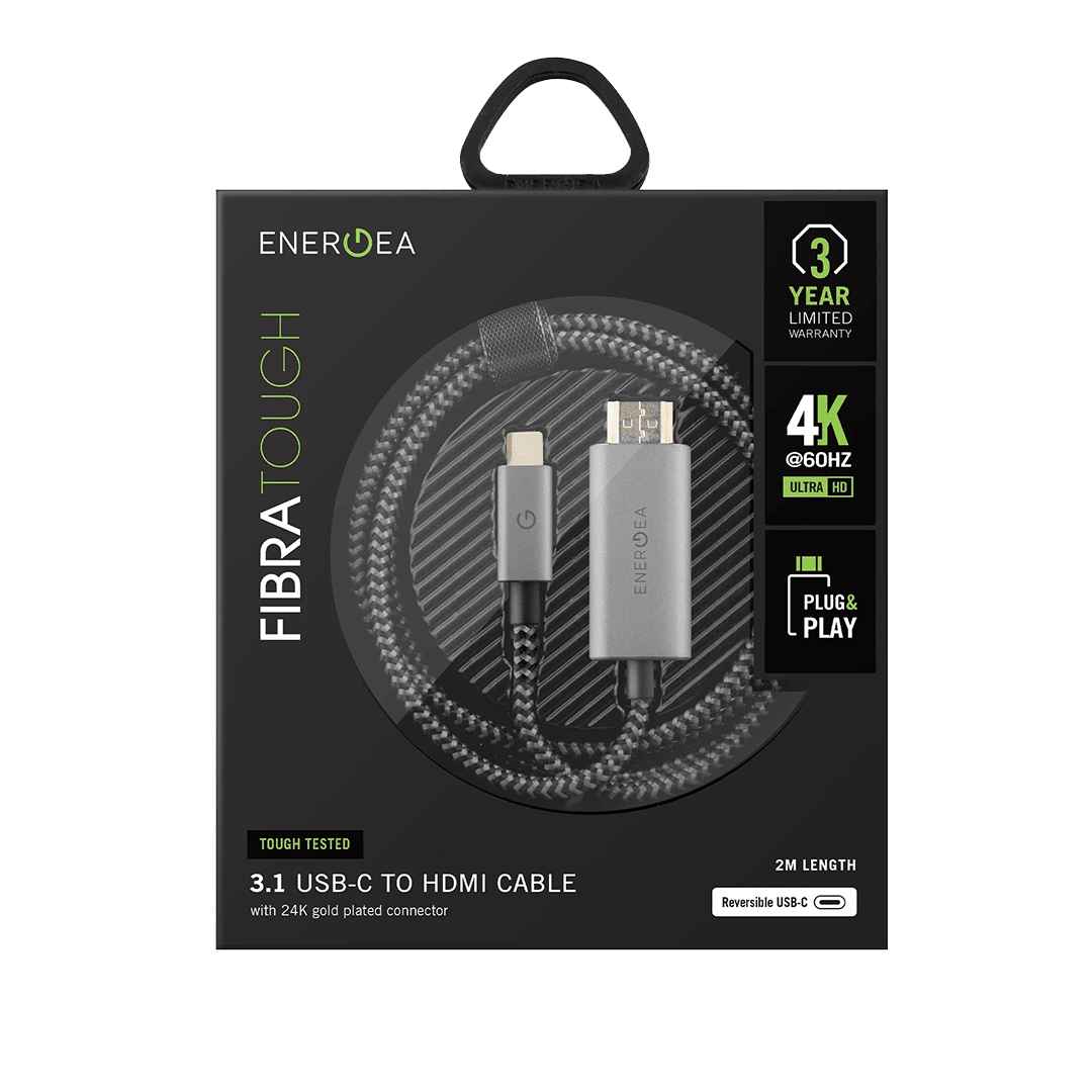 ENERGEA FibraTough 2M 4K 60 Hz Type-C to HDMI Kablo - Gri