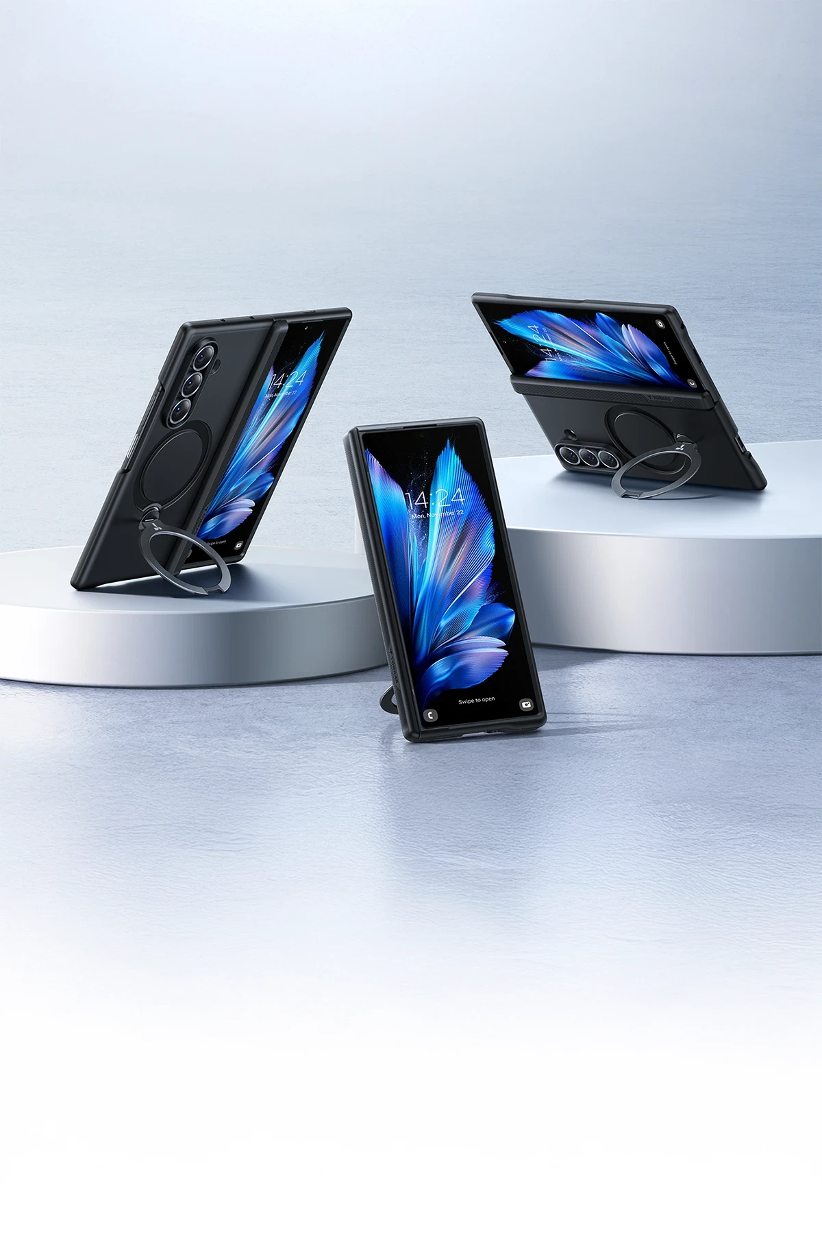 Torras Samsung Galaxy Z Fold 7 2 Adet Ekran Koruyuculu O Stand Spin Serisi Magsafe Kılıf - Siyah