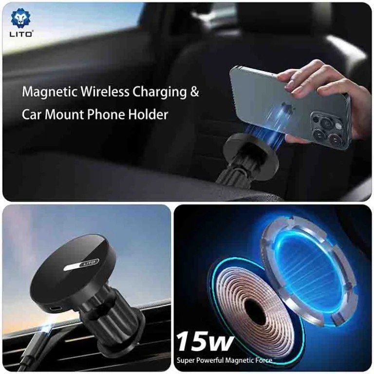 LITO W04 15W Taşınabilir Kablosuz Manyetik Araç Cep Telefonu Tutucu & Şarj Cihazı