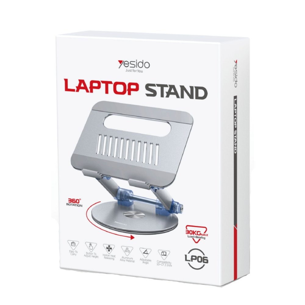 YESIDO LP06 360 Derece Ayarlanabilir Metal Laptop Standı - Gümüş
